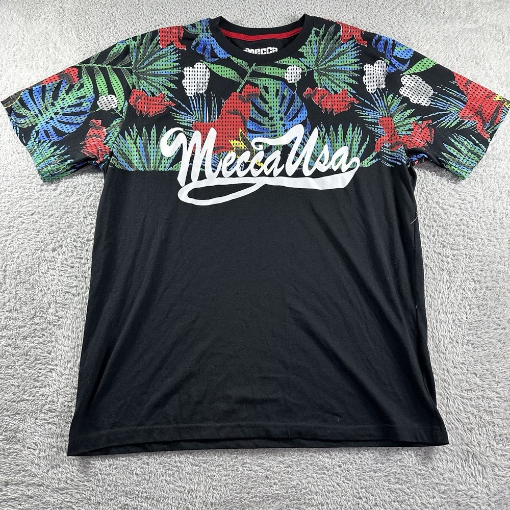 Mecca USA Floral Shirt Mens Large Black Colors Two Tone Streetwear Retro Hip Hop